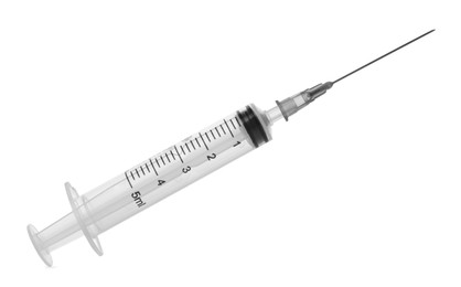 New medical syringe with needle isolated on white