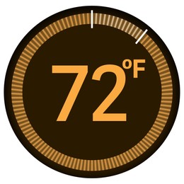 Thermostat showing ambient temperature in Fahrenheit scale. Device display on white background