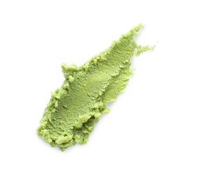 Photo of Delicious spicy wasabi paste isolated on white, top view