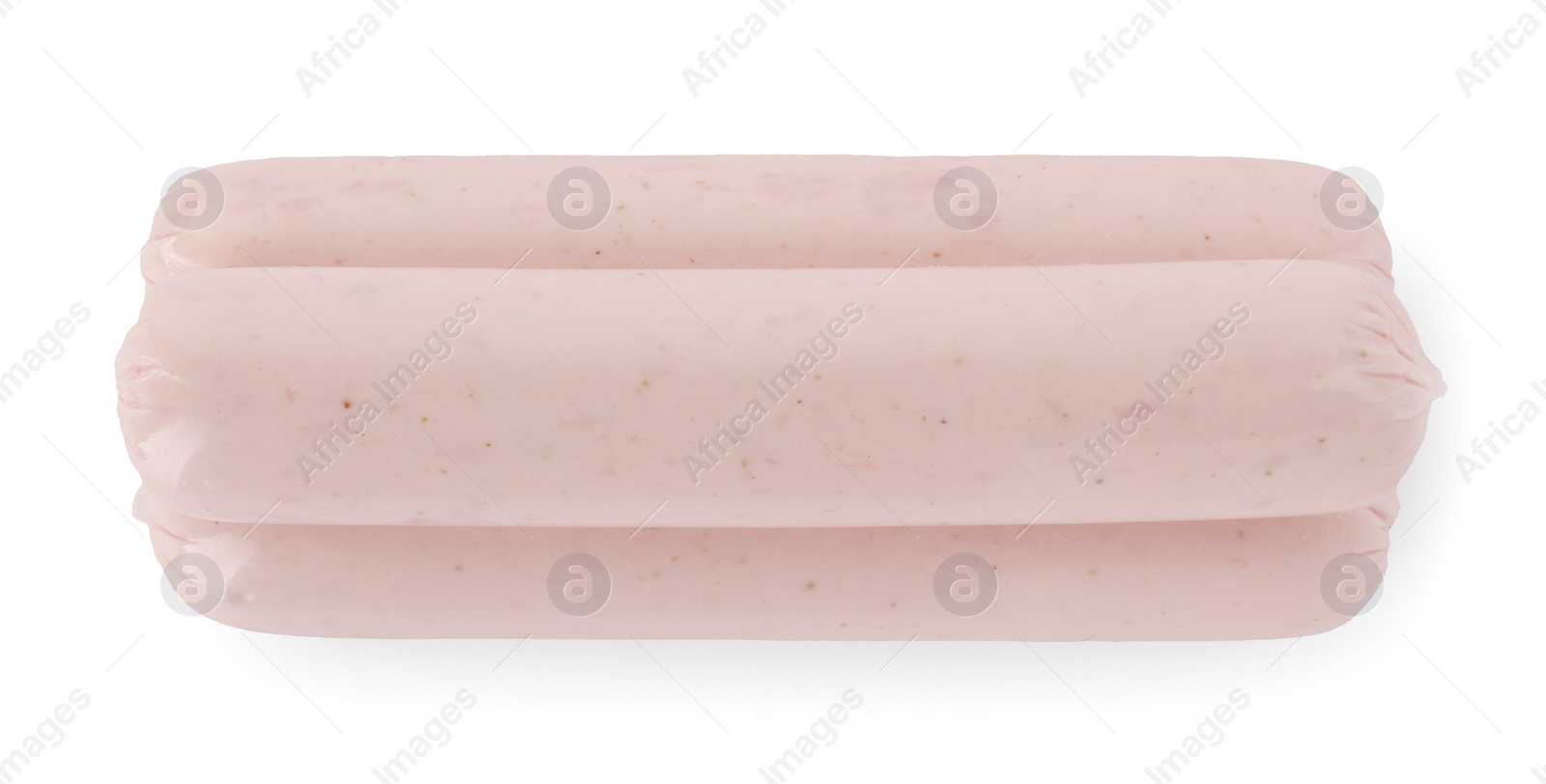 Photo of Raw sausages isolated on white, top view. Vegan meat product