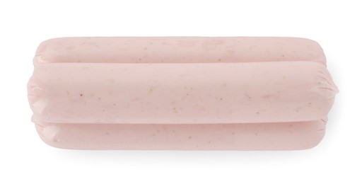 Raw sausages isolated on white, top view. Vegan meat product