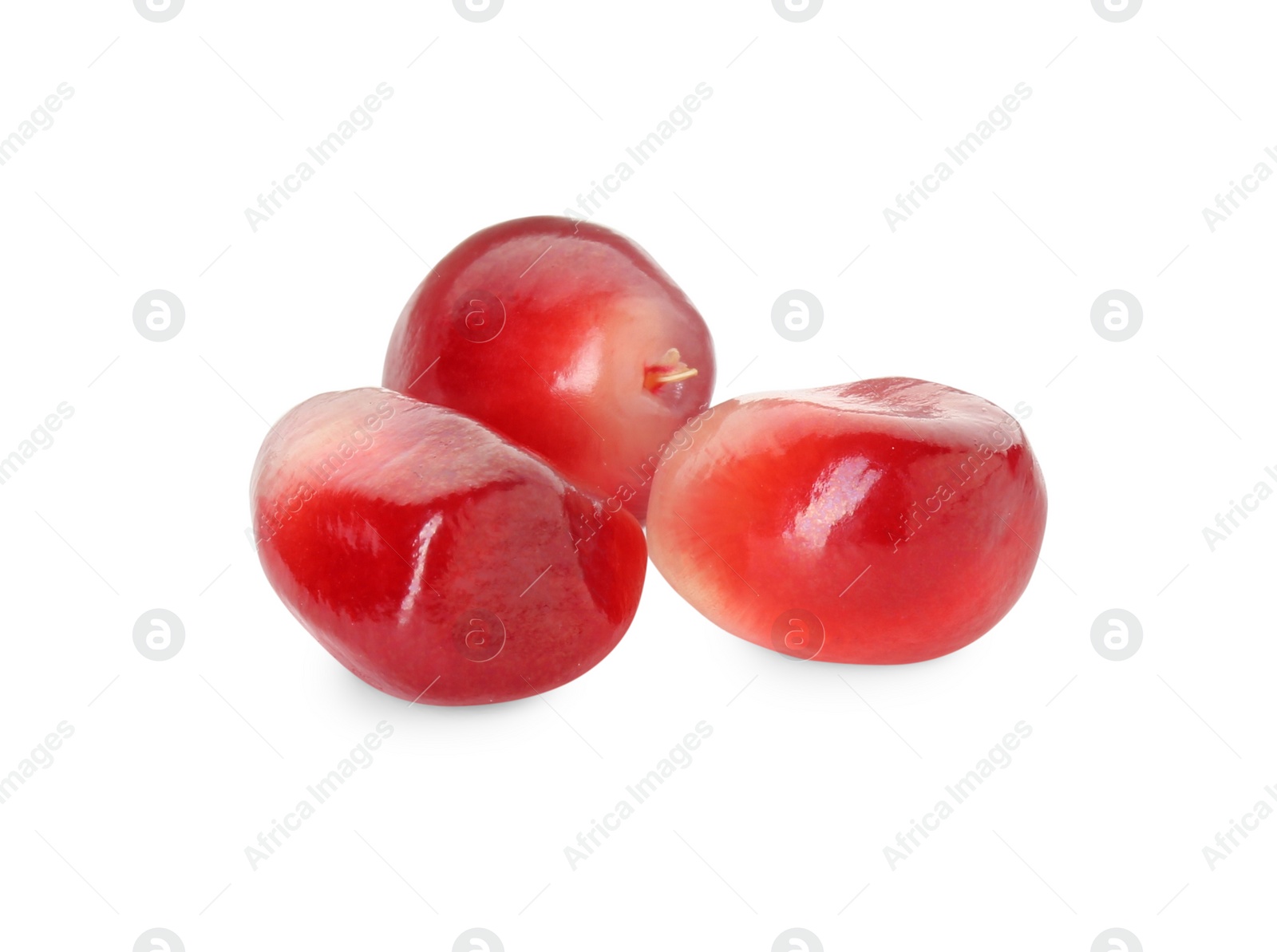 Photo of Ripe juicy pomegranate grains isolated on white