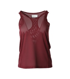 Photo of Wine red mesh women's top isolated on white. Sports clothing