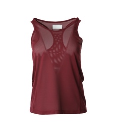 Wine red mesh women's top isolated on white. Sports clothing