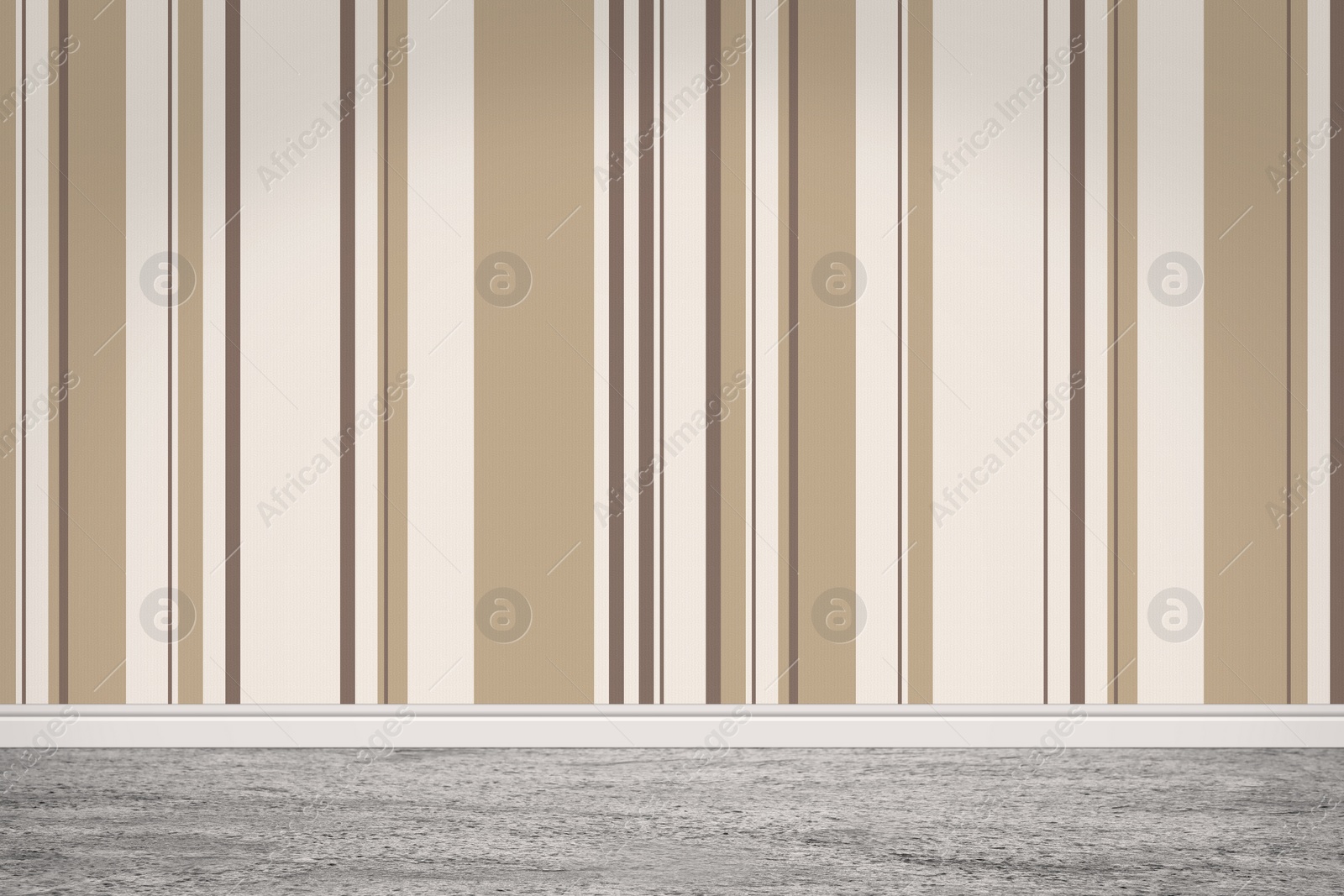 Image of Striped wallpaper and grey floor in room
