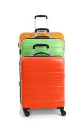 Image of Modern suitcases for travelling on white background