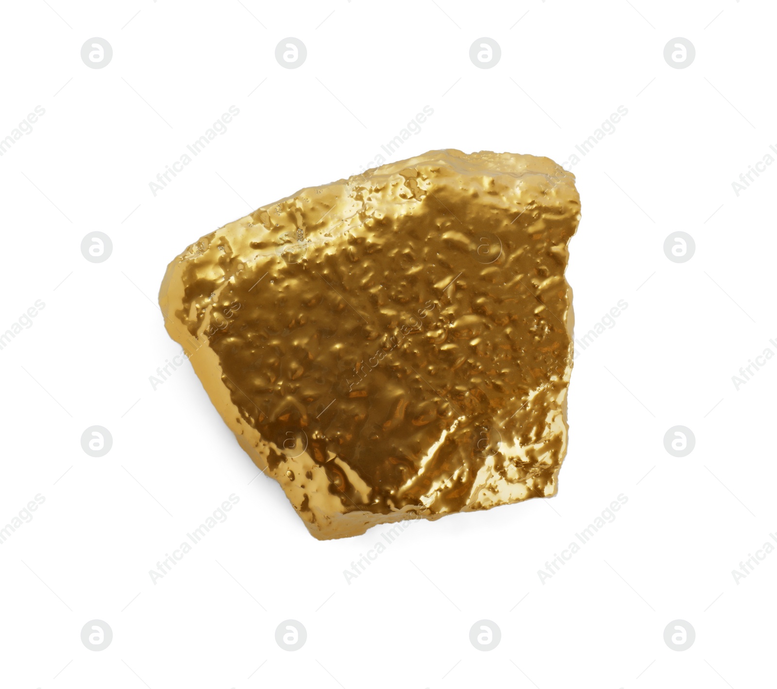 Photo of One beautiful gold nugget on white background, top view