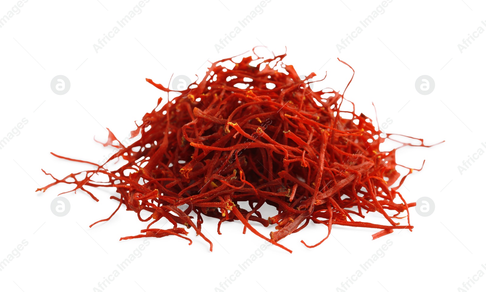 Photo of Pile of dried red saffron isolated on white