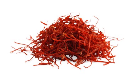 Pile of dried red saffron isolated on white