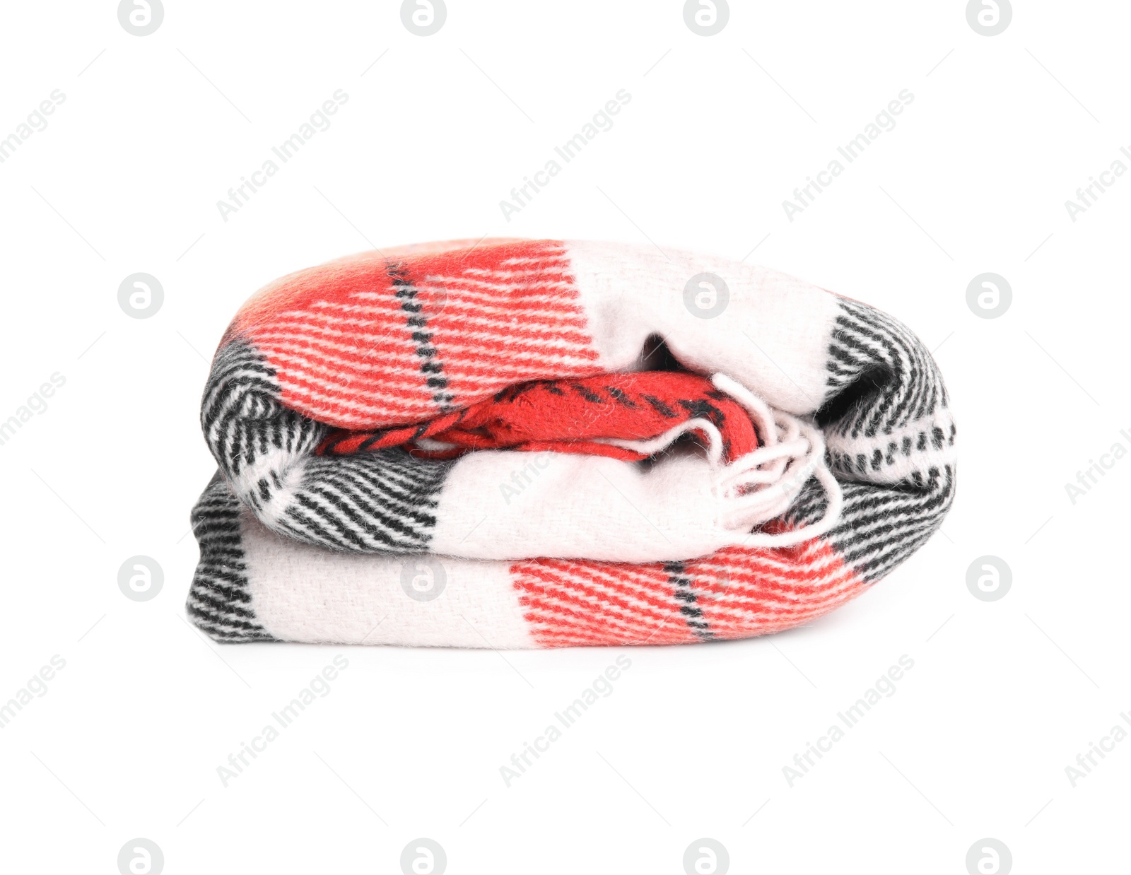 Photo of Stylish soft checkered plaid on white background