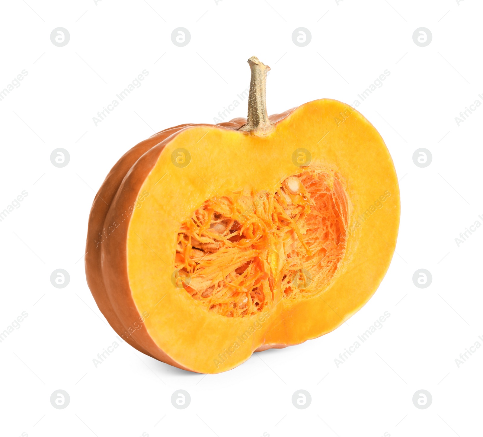 Photo of Half of ripe orange pumpkin isolated on white