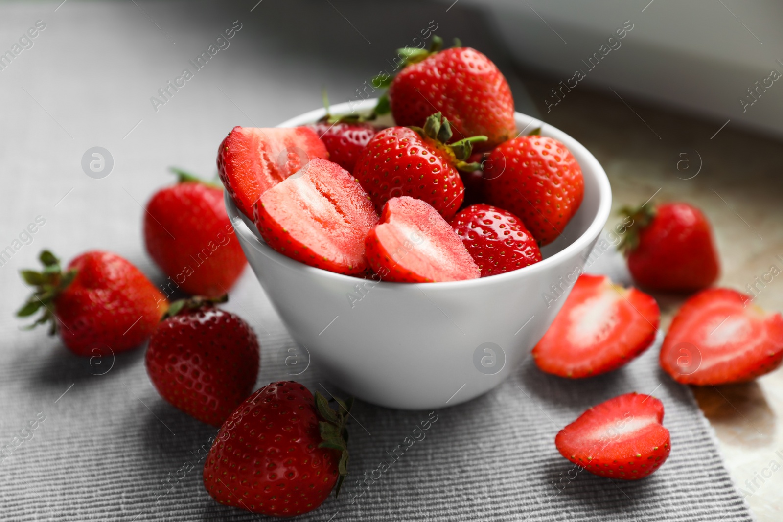 Photo of Fresh juicy strawberries on table, closeup view