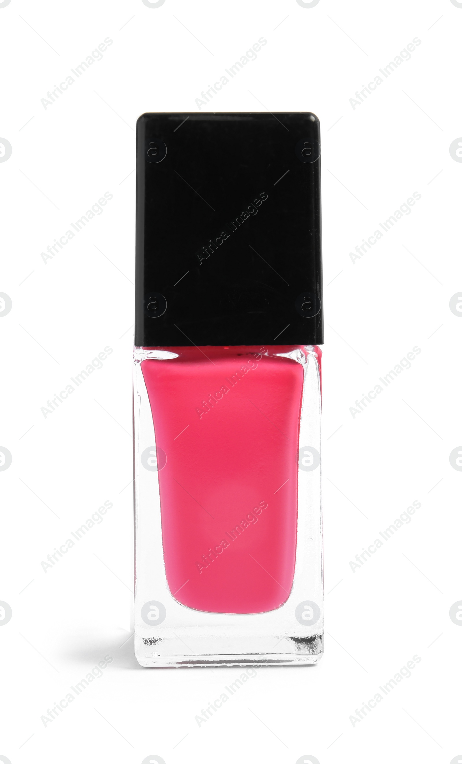 Photo of Bottle of nail polish on white background