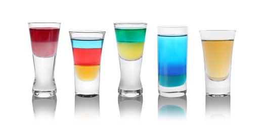 Image of Different shooters in shot glasses isolated on white, set