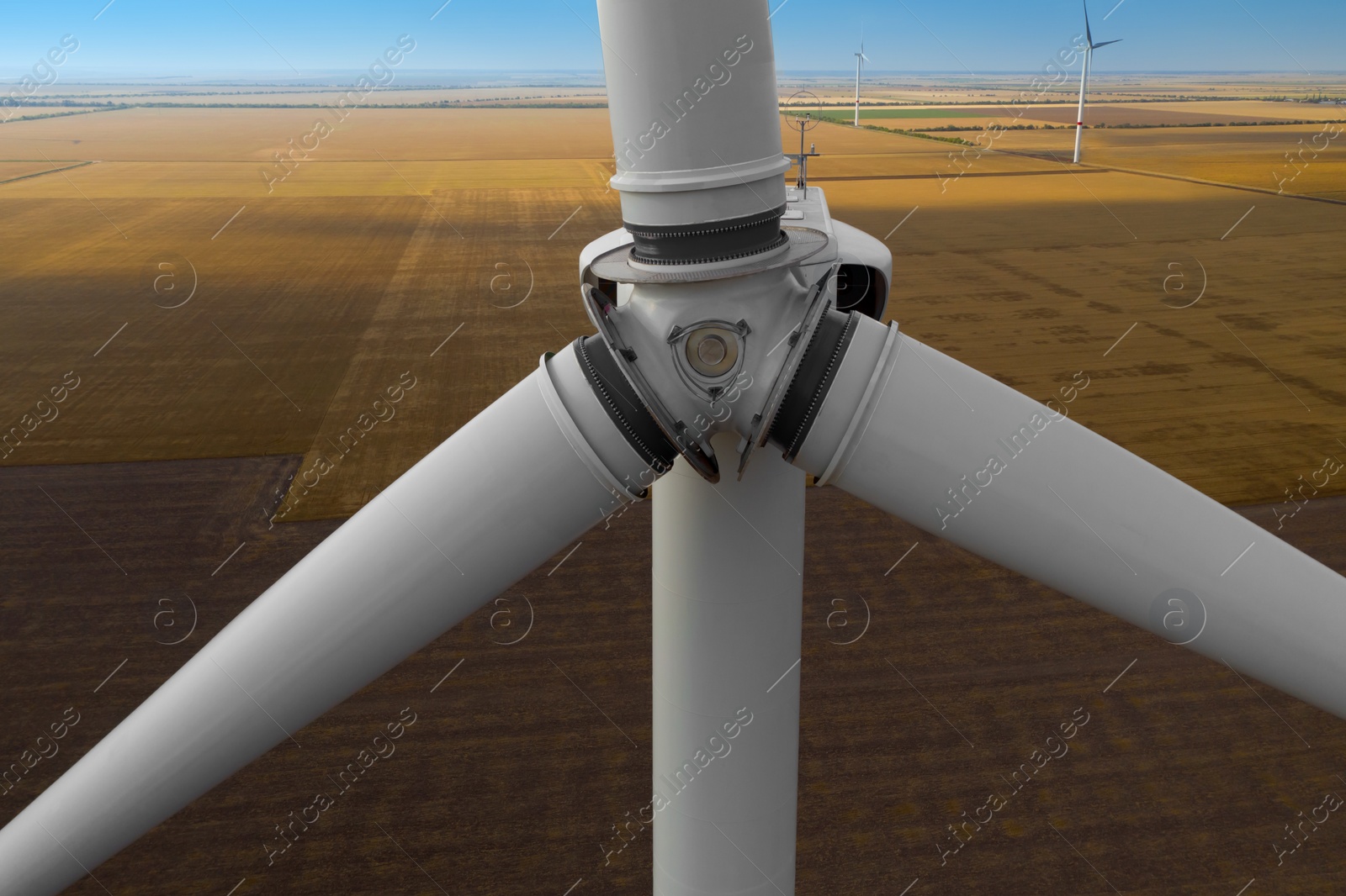 Image of Modern wind turbine, closeup. Alternative energy source