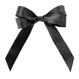 Black ribbon bow on white background, top view. Funeral symbol
