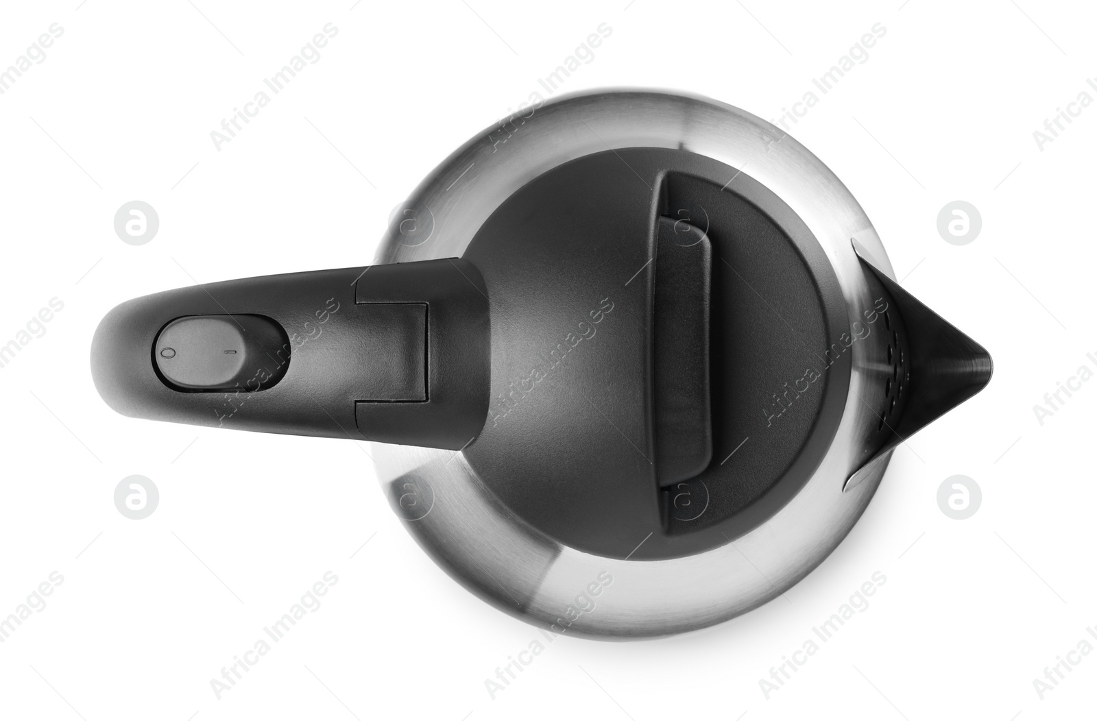Photo of Stylish electrical kettle isolated on white, top view