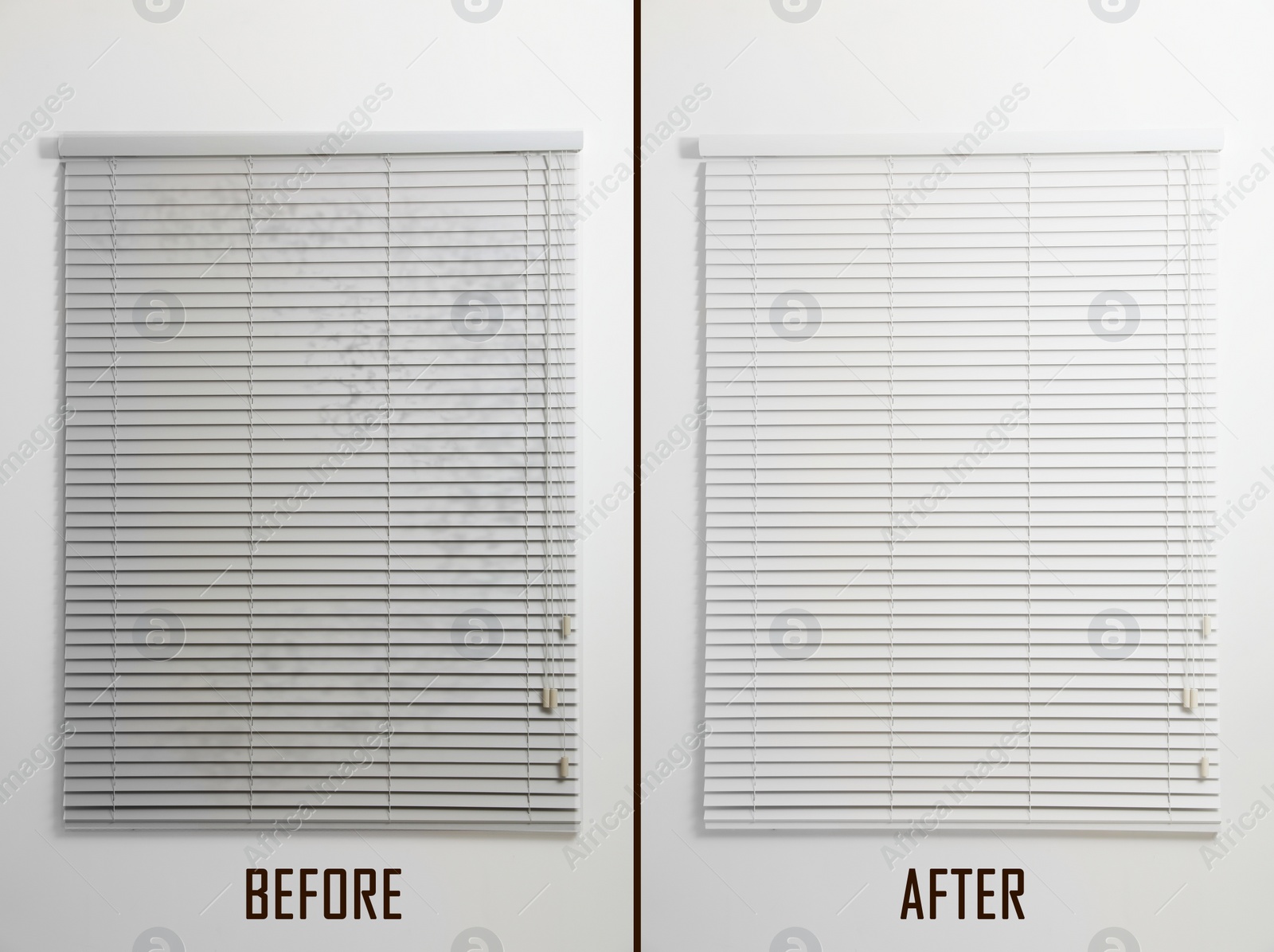 Image of Window with closed blinds before and after cleaning