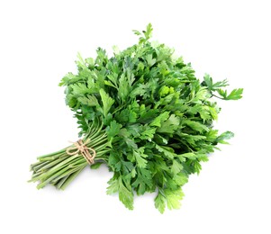 Photo of Bunch of fresh green parsley isolated on white, above view