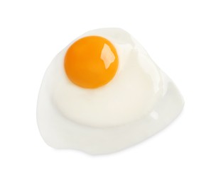 Photo of Tasty fried chicken egg isolated on white, top view