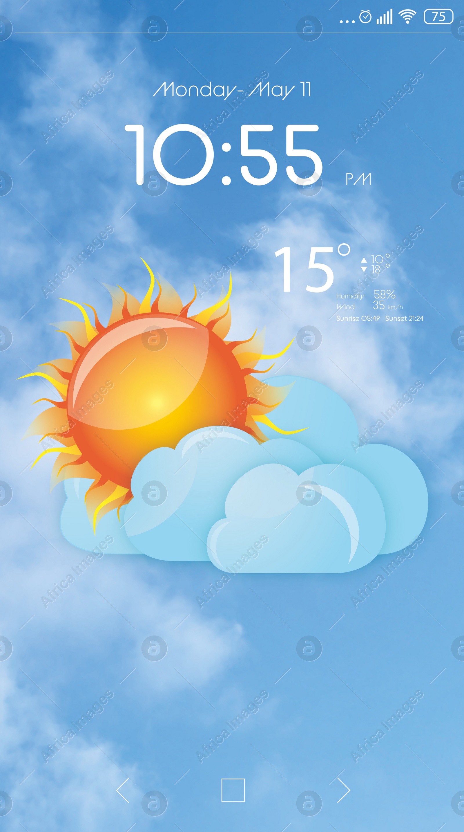 Image of Weather forecast widget on screen. Mobile application