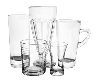 Group of different glassware isolated on white