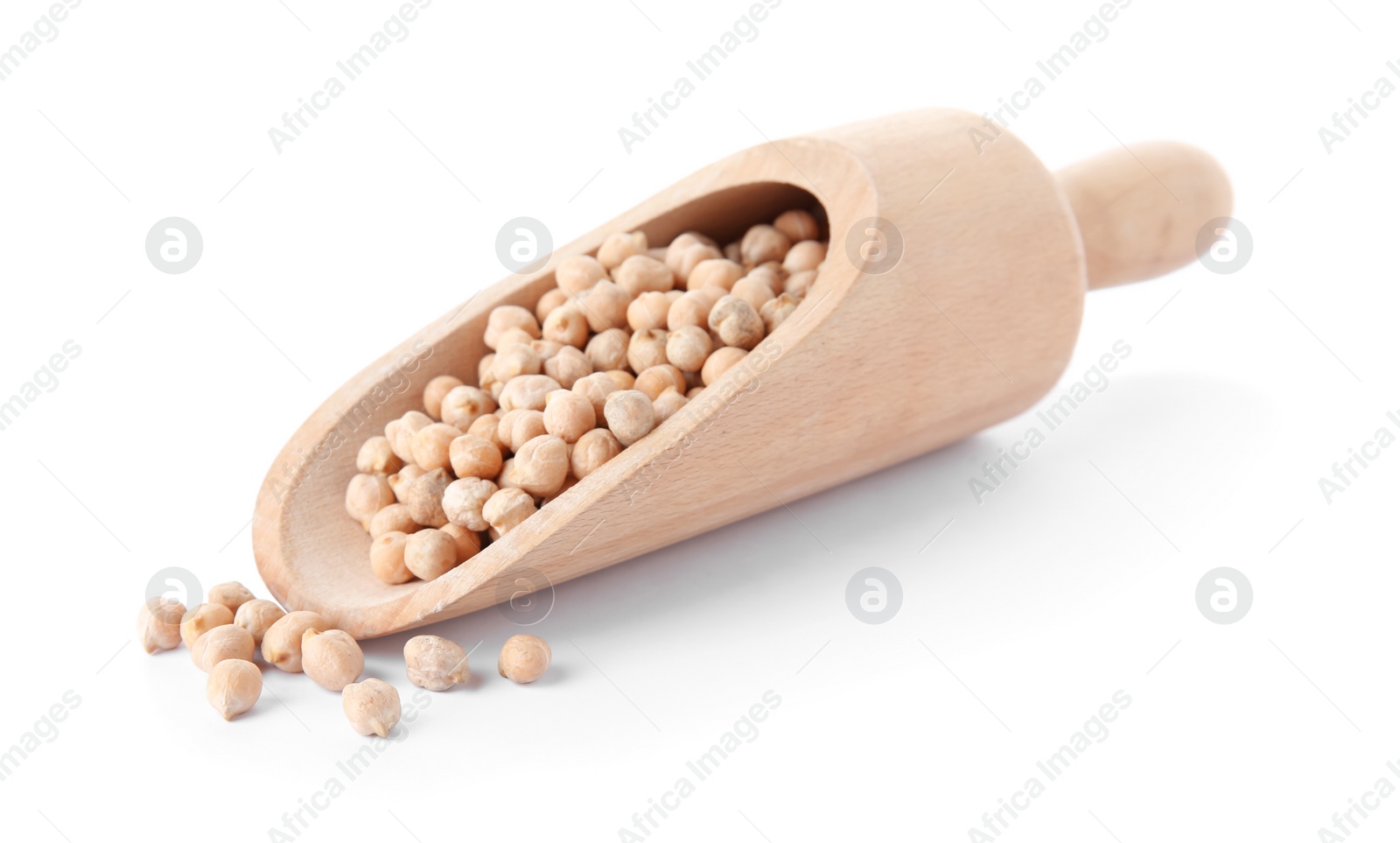 Photo of Scoop with dried peas on white background