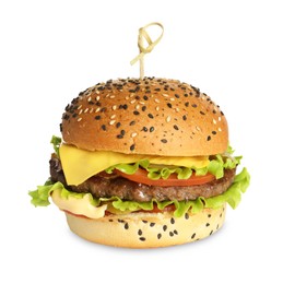 Photo of Burger with delicious patty isolated on white