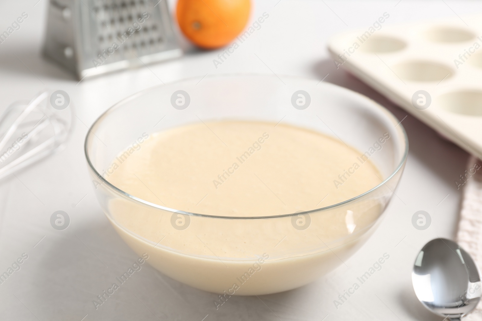 Photo of Glass bowl with batter on light table