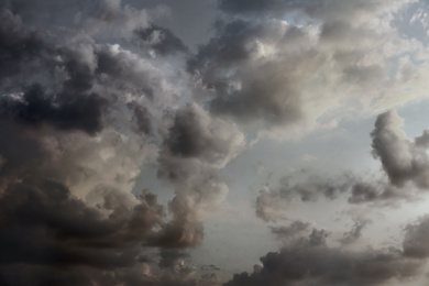 Image of Sky covered with rainy clouds. Stormy weather