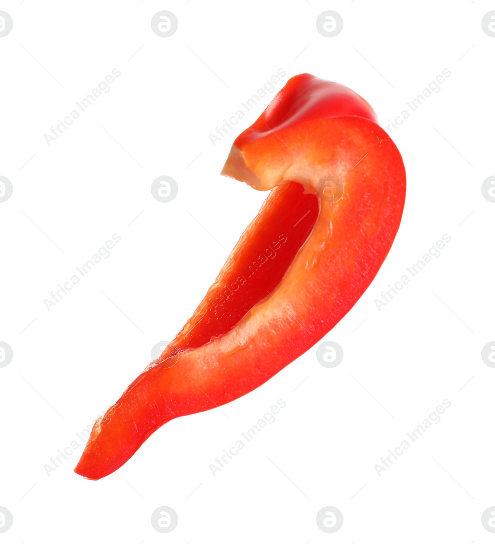 Photo of Slice of ripe red bell pepper on white background