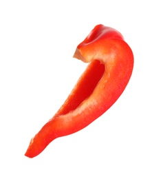 Slice of ripe red bell pepper on white background