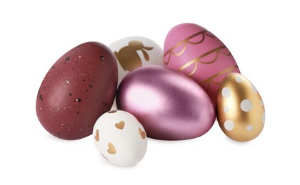 Many decorated Easter eggs isolated on white