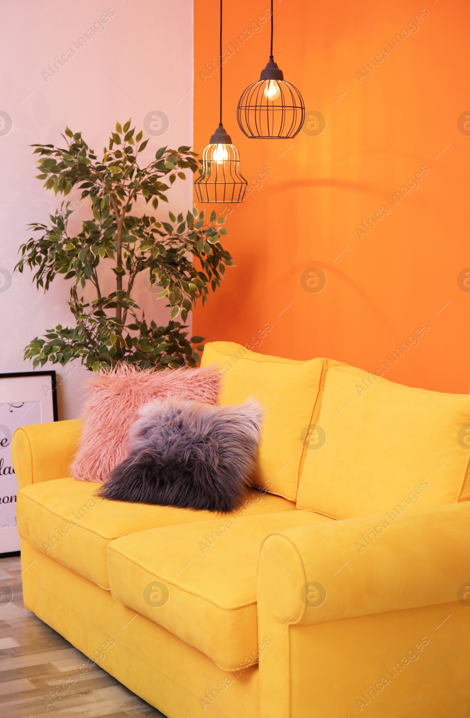Photo of Elegant living room interior with yellow sofa