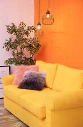 Photo of Elegant living room interior with yellow sofa
