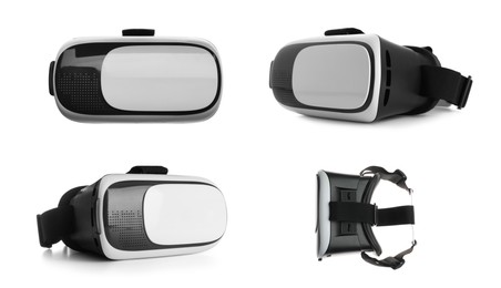 Image of Modern virtual reality headsets on white background 