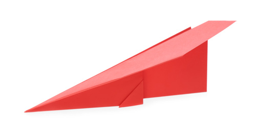 Photo of Handmade red paper plane isolated on white