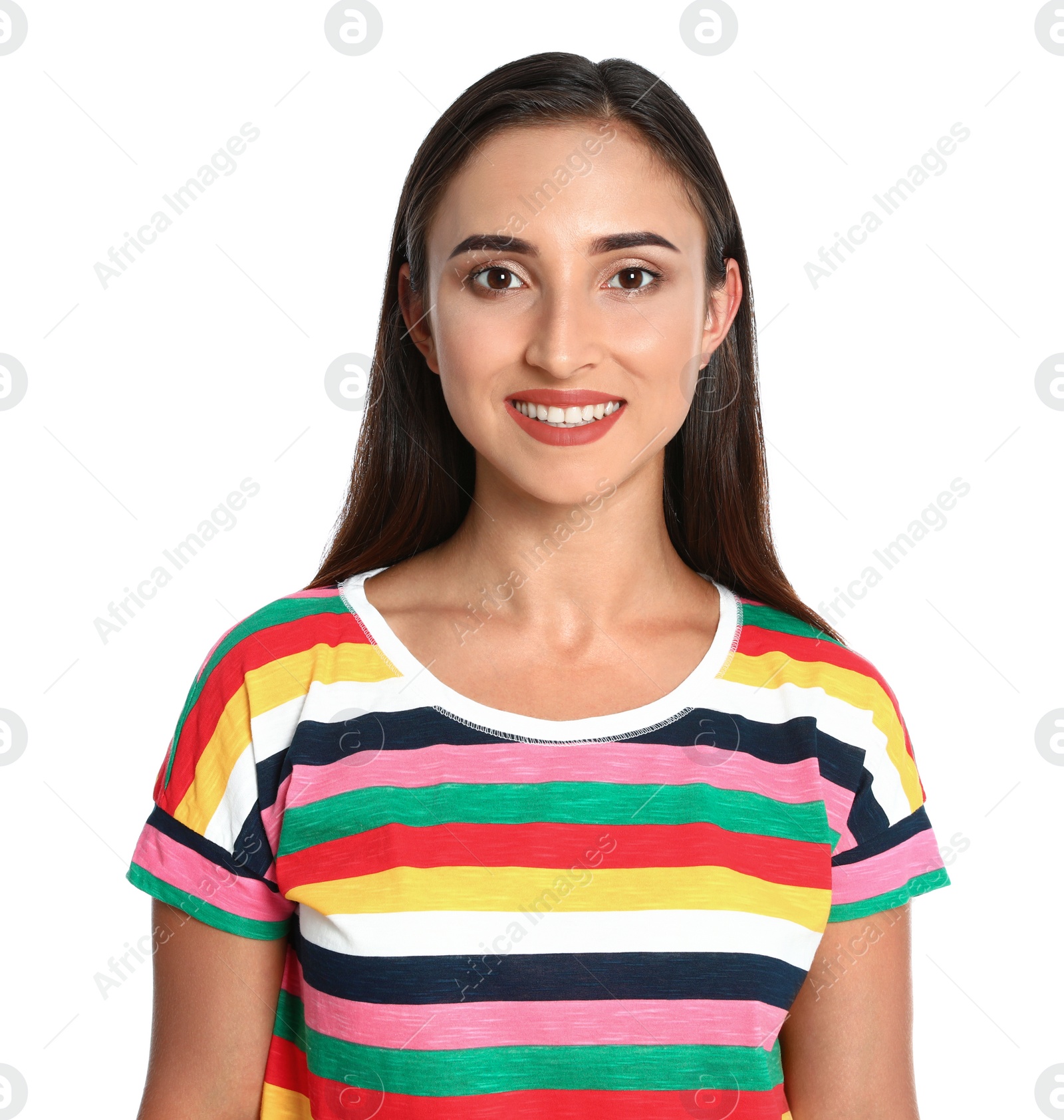 Photo of Portrait of young woman on white background