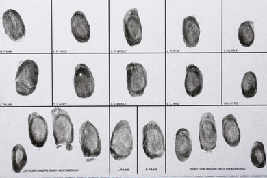 Fingerprint record sheet, top view. Criminal investigation