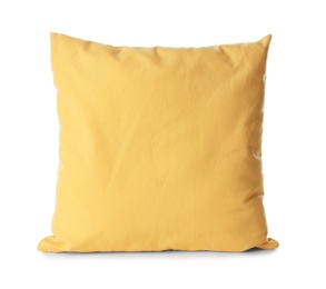 Photo of Soft decorative pillow on white background