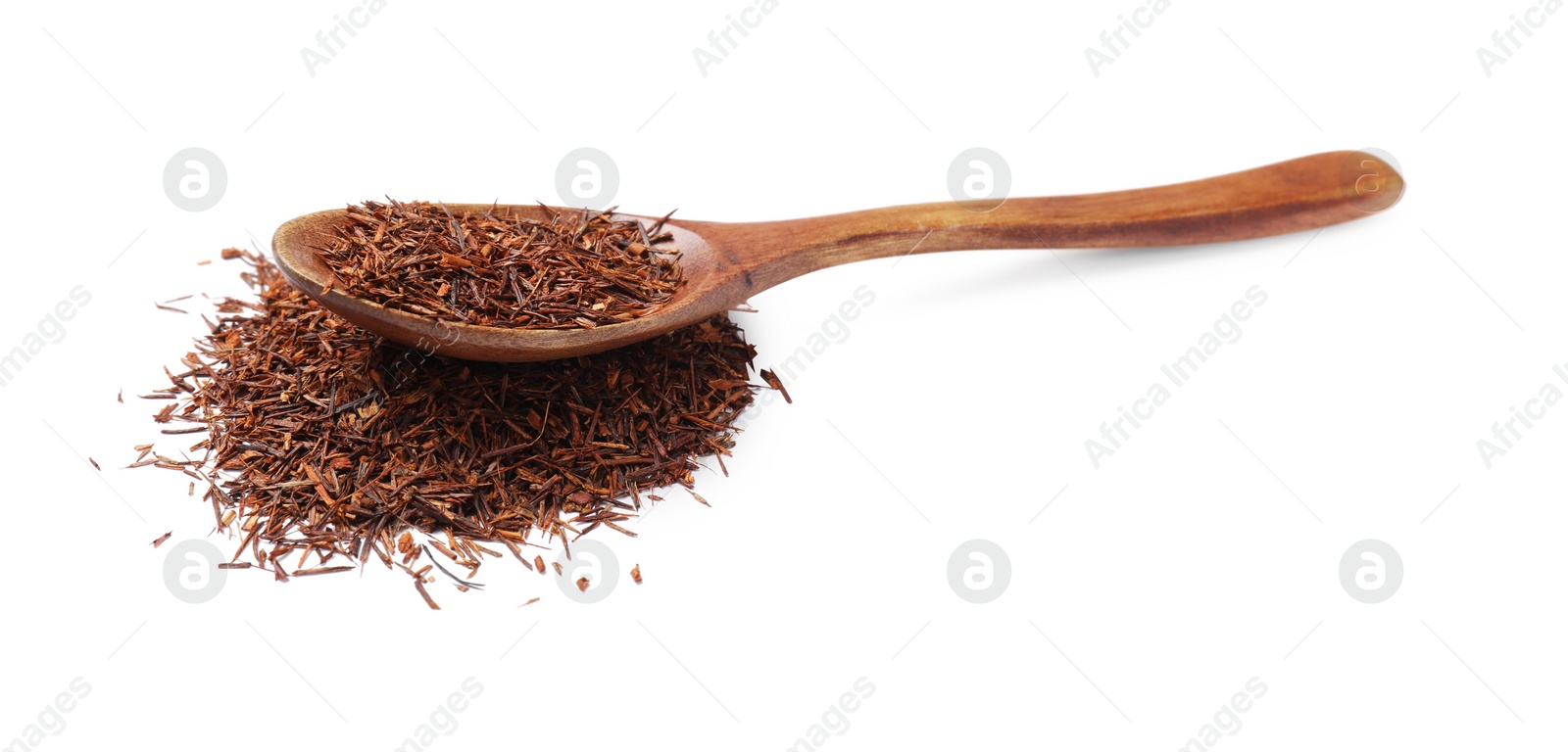 Photo of Rooibos tea and spoon isolated on white