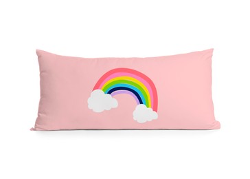 Image of Soft pillow with printed rainbow isolated on white