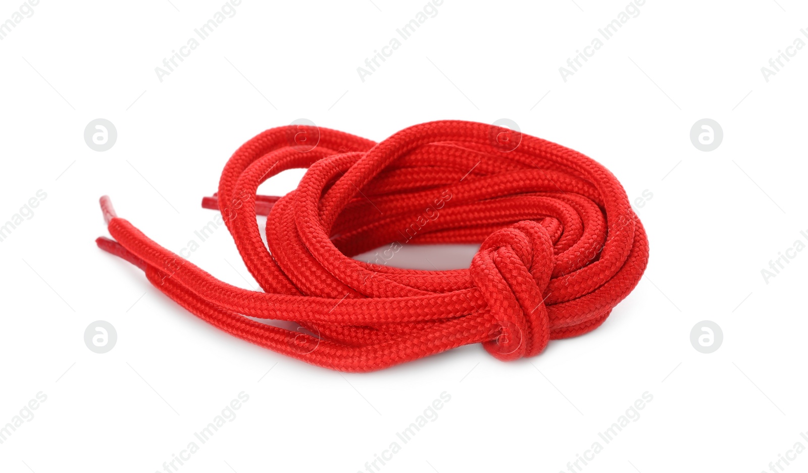 Photo of Red shoe laces tied in knot isolated on white