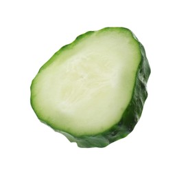 Photo of Slice of fresh cucumber on white background