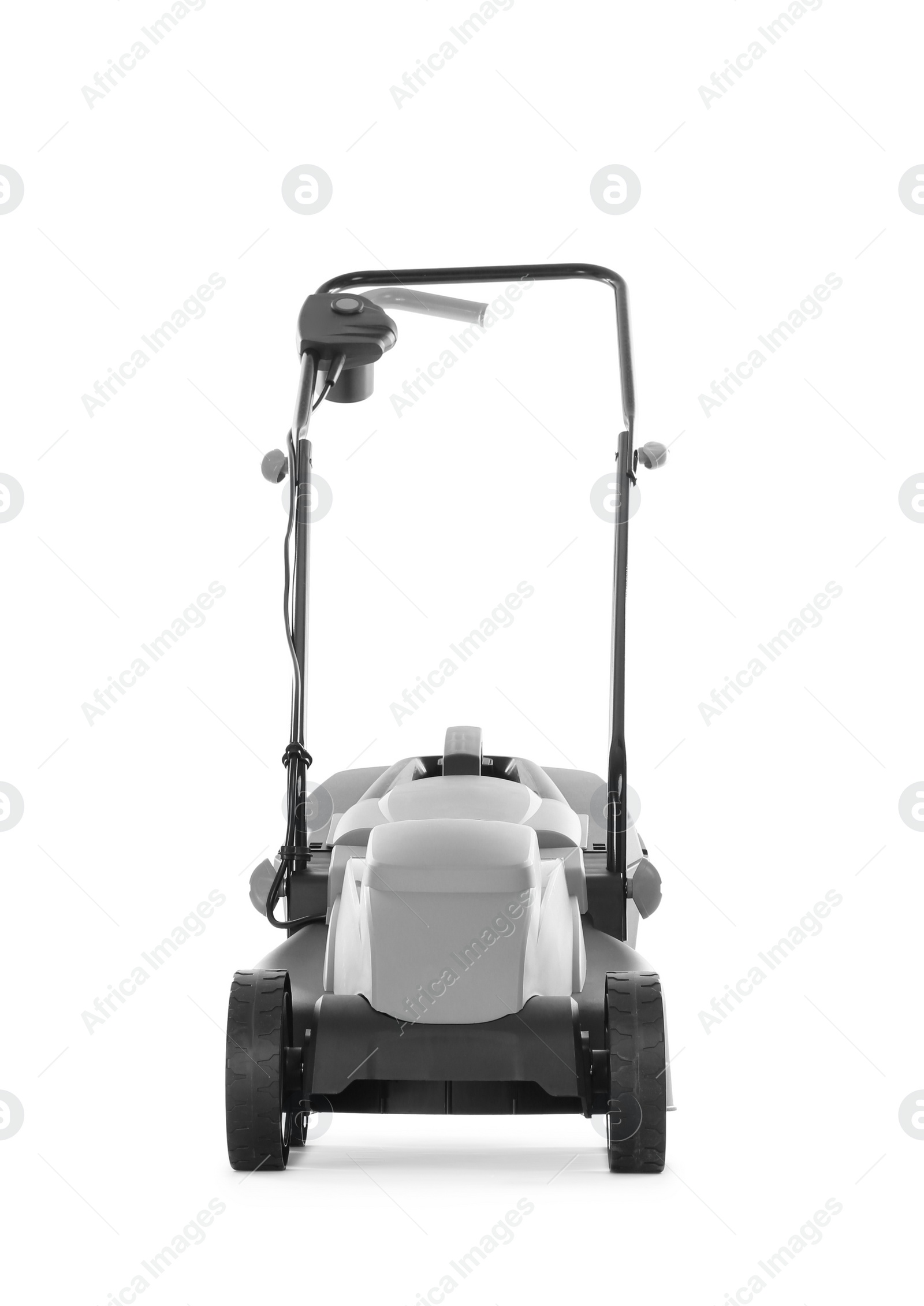 Photo of Modern lawn mower isolated on white. Garden tool