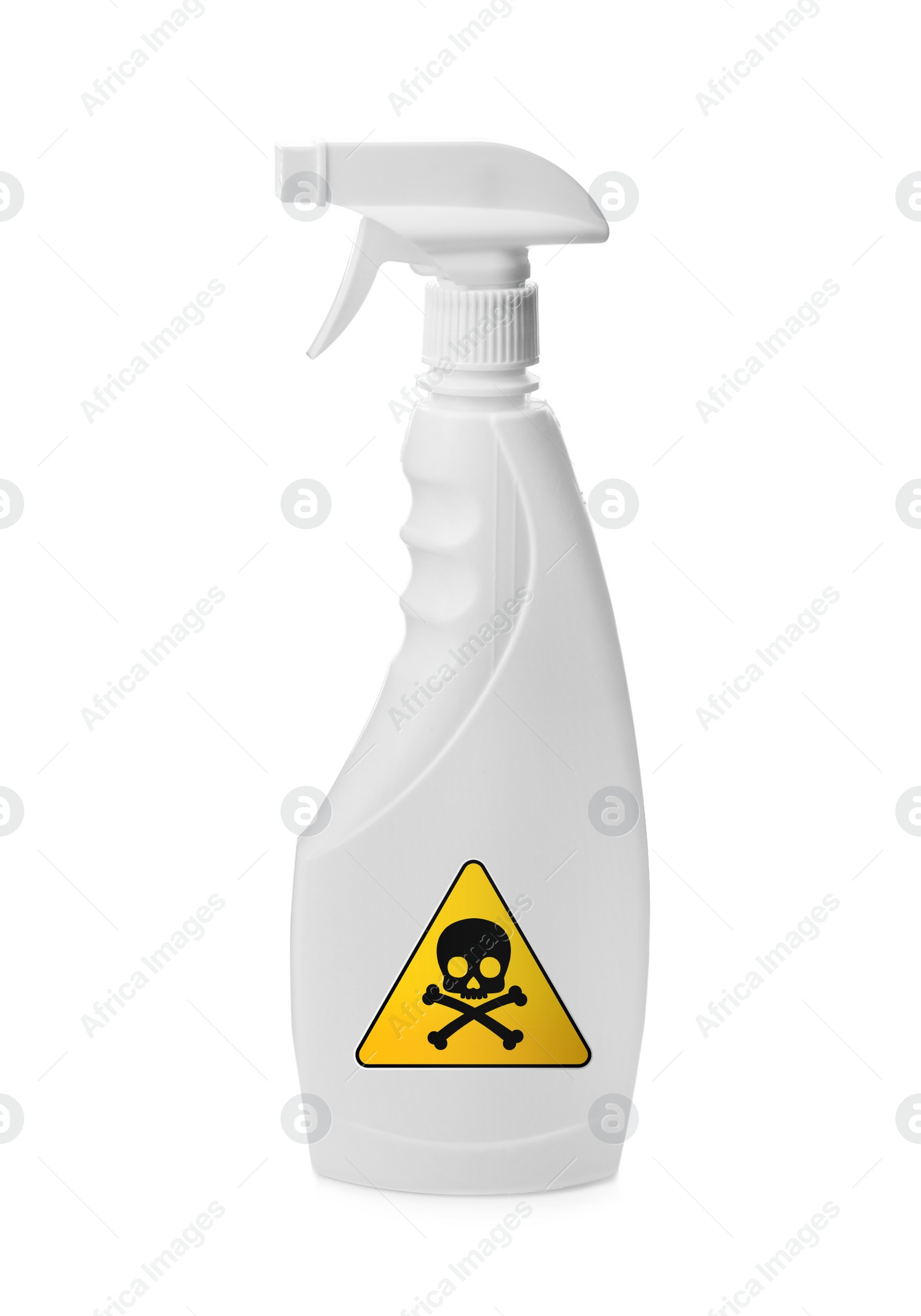 Image of Bottle of toxic household chemical with warning sign on white background