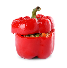 Photo of Tasty stuffed bell pepper isolated on white