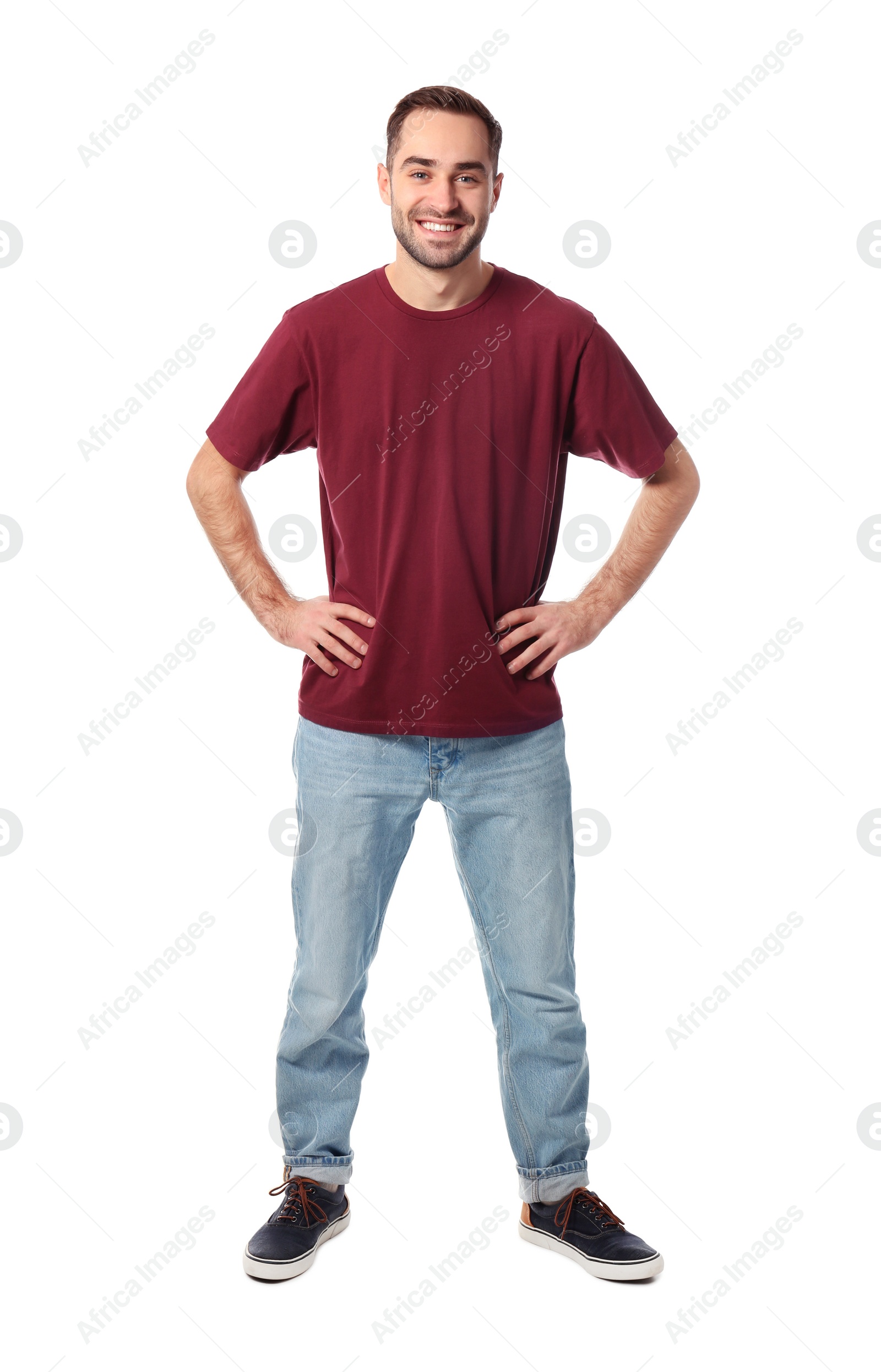 Photo of Full length portrait of handsome man posing on white background