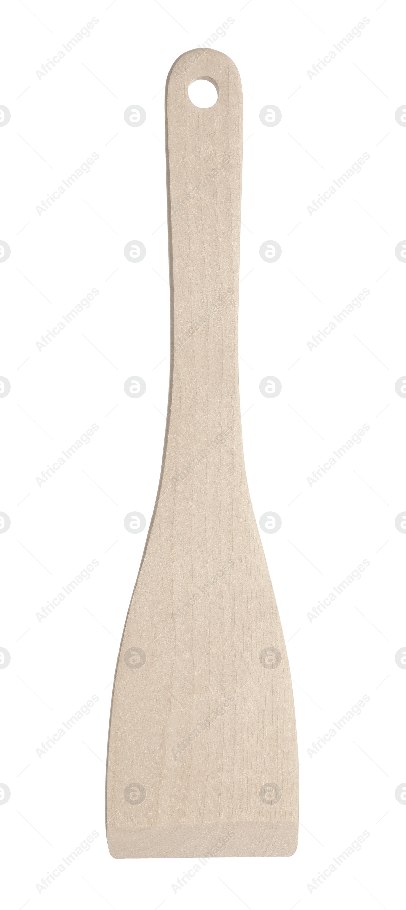 Photo of One wooden spatula isolated on white. Kitchen utensil