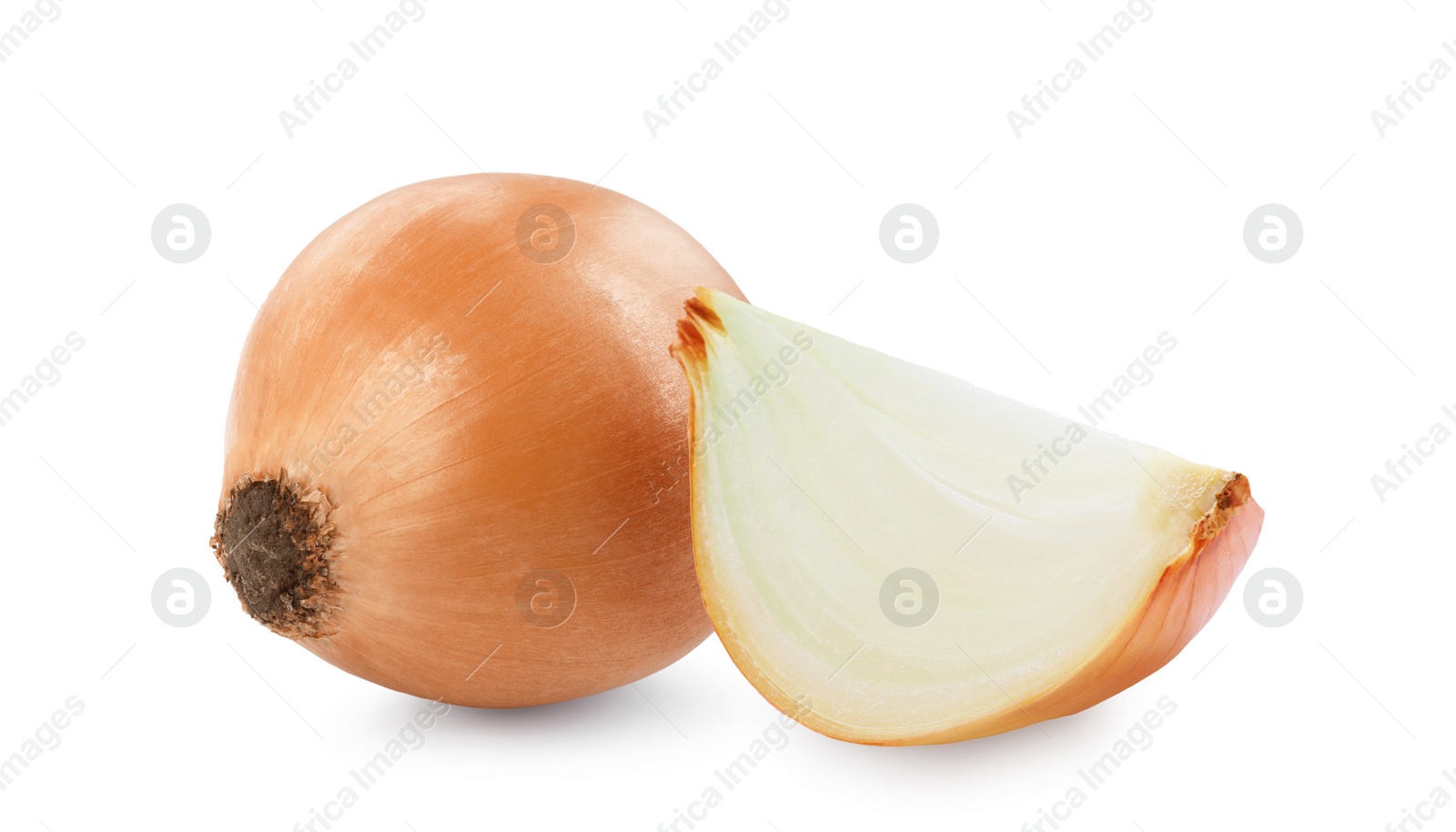 Image of Whole and cut onion bulbs isolated on white